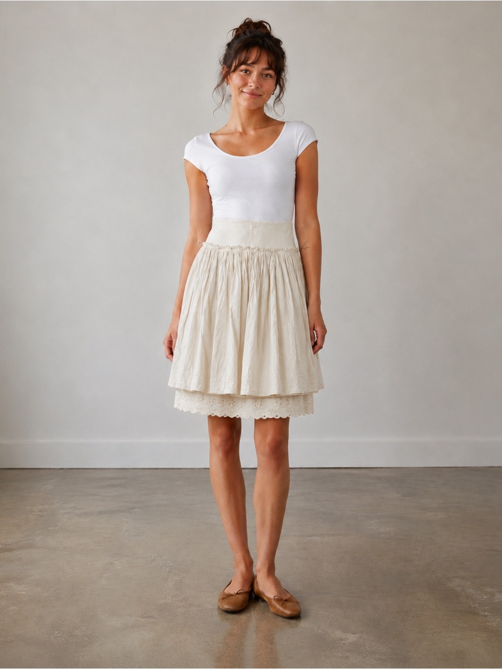 Hard Tail Hardtail Cream Double Layered Cotton Skirt Size M